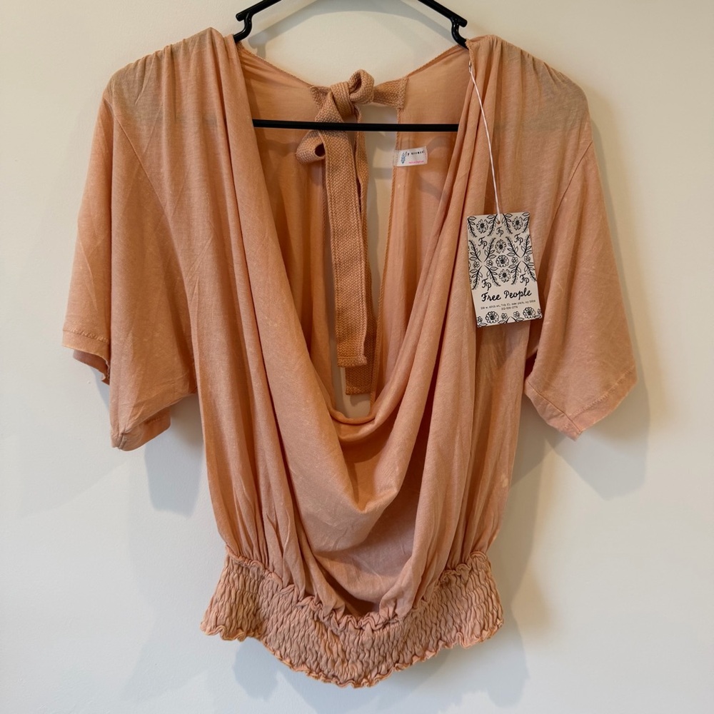 Free People Oversized Cowl neck tie-back Top Peach Size XS NWT